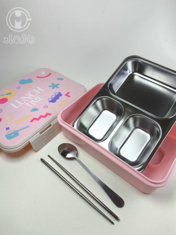 خرید لانچ باکس استیل 3 قسمته پاستلی