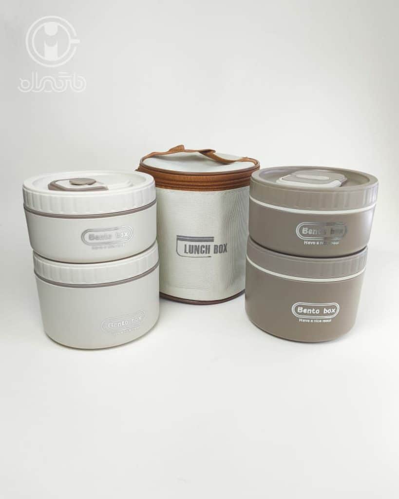 خرید لانچ باکس دو عددی کیف‌ دار استیل bento box