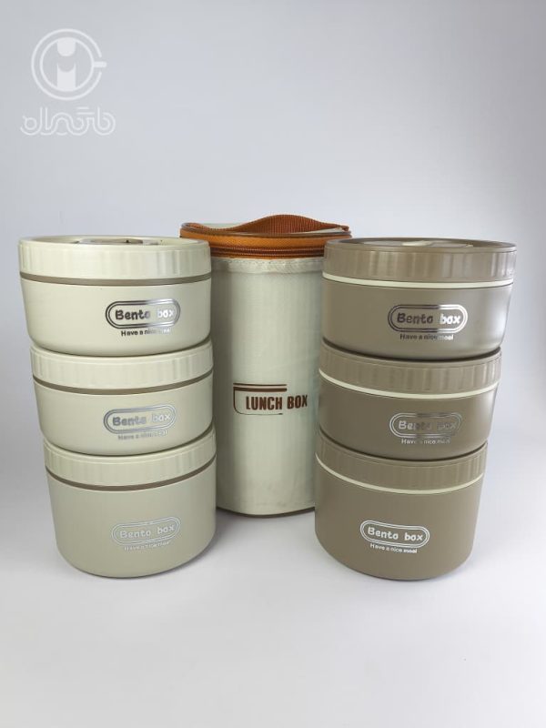 لانچ باکس سه عددی کیف‌ دار استیل bento box