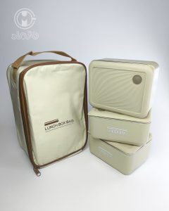 لانچ باکس سه عددی کیف‌ دار استیل LUNCH BOX مکعبی