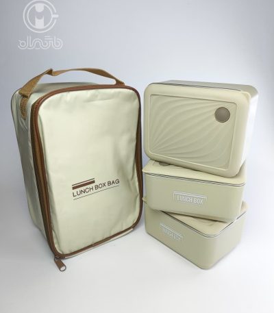 لانچ باکس سه عددی کیف‌ دار استیل LUNCH BOX مکعبی