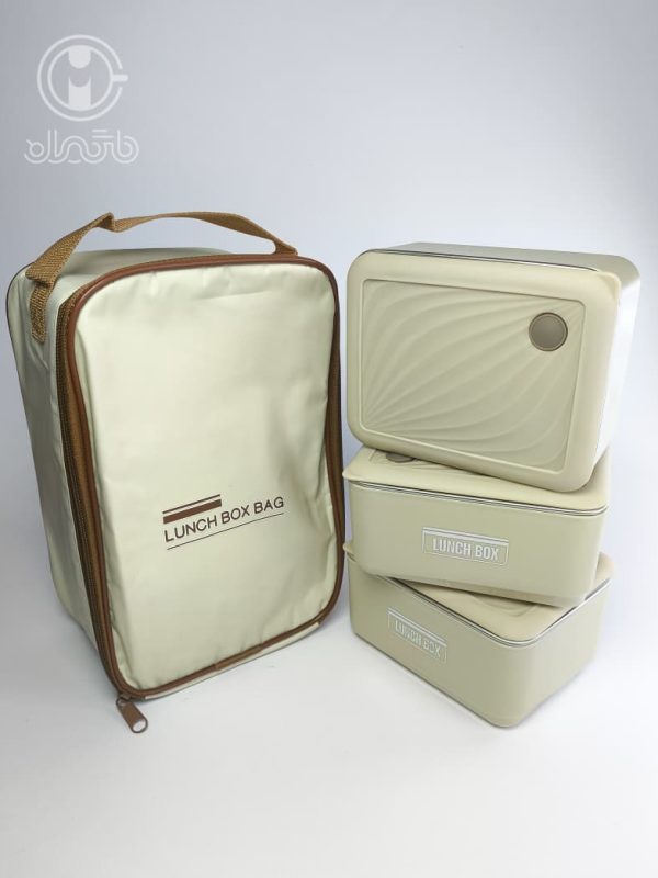 لانچ باکس سه عددی کیف‌ دار استیل LUNCH BOX مکعبی